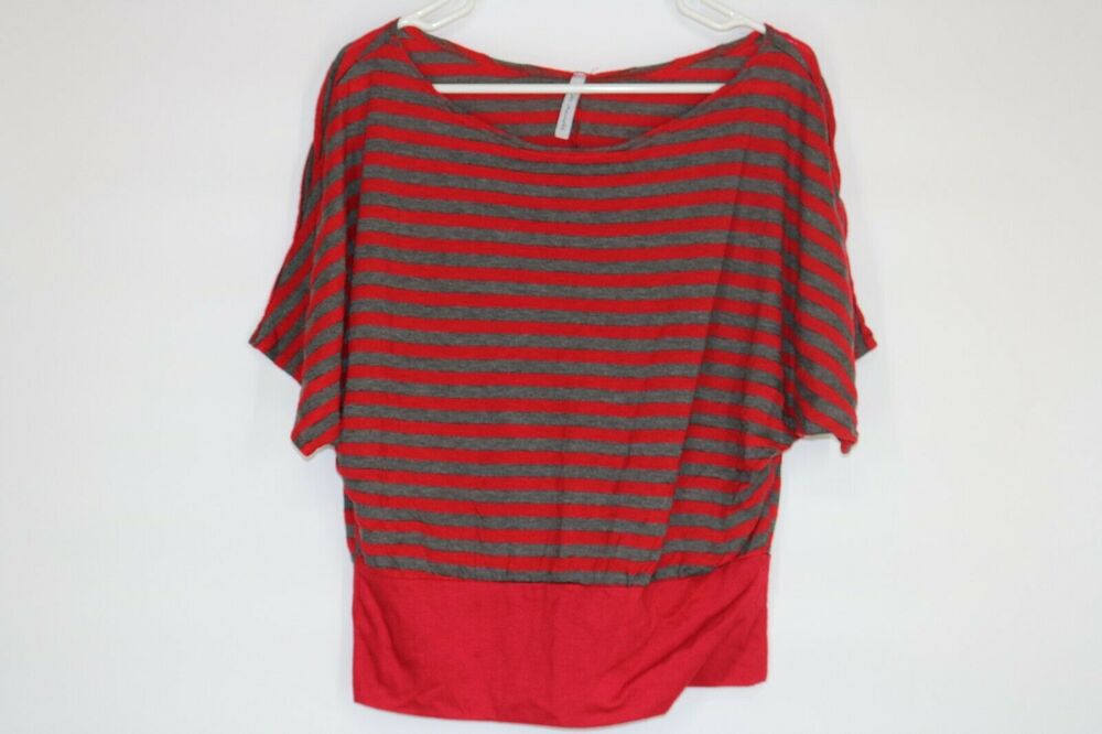 Mi Manchi Girl’s Red Gray Striped Dolman Sleeve Blouse Kid’s Youth